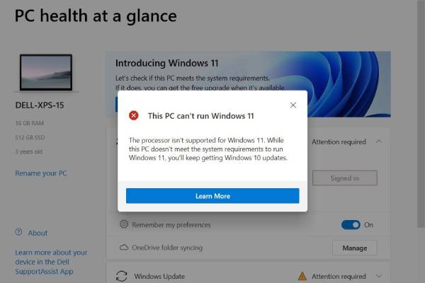 PC Health Check sur Windows 10